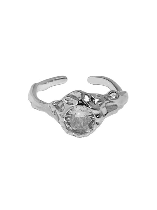 White gold [white stone] 925 Sterling Silver Cubic Zirconia Geometric Vintage Band Ring